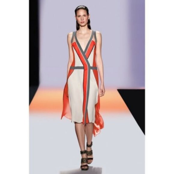 BCBG Max Azria Brenda Dress Chalk Grey Sleeveless - Picture 3 of 6